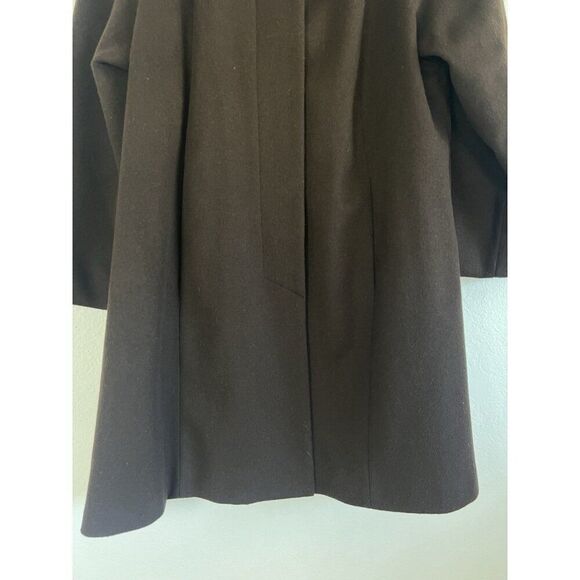 John Weitz Vintage Brown Wool Rabbit Fur Trim Hooded Wool Over Coat Size 14P - Picture 10 of 12